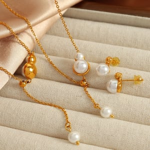 1 Piece Simple Series Simple Geometric Stainless Steel  Gold Color Artificial Pearl Women's Pendent Necklace h5 Picture2